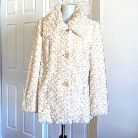 Alfani Faux Swirl Fur Large Collar Beige Jacket - Picture 1 of 6